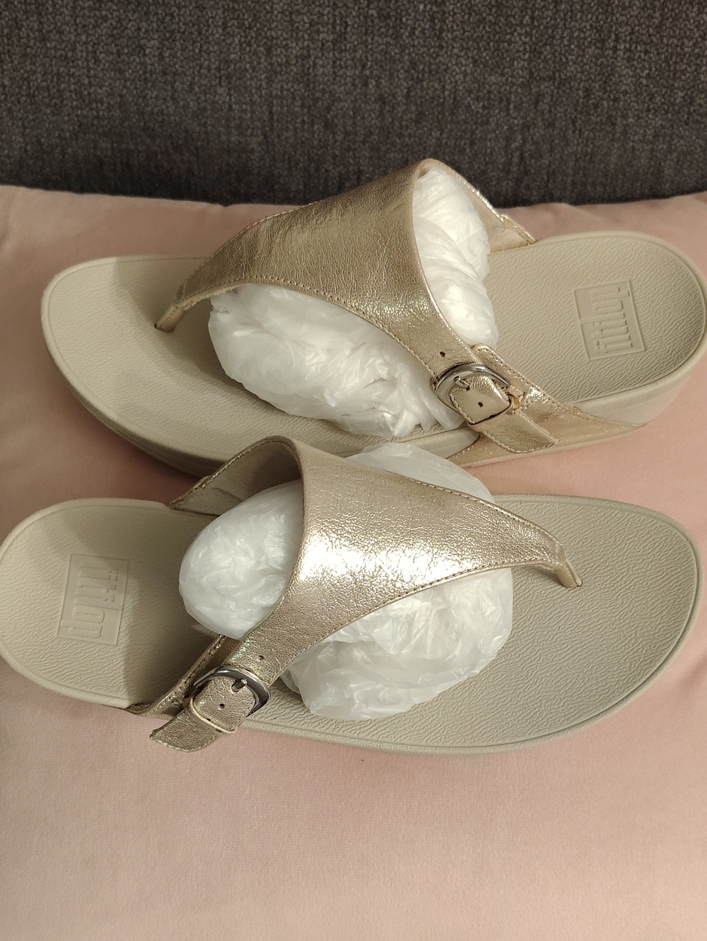 Fitflop Metallic Gold Thong Sandals with Adjustable Buckle - Women